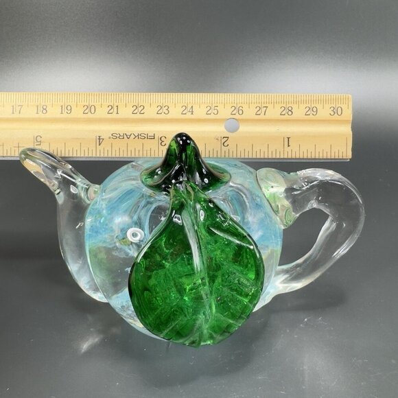 Vintage Venetian Art Glass Paperweight Hand Blown Teapot Shaped Green Leaf Glass - Picture 3 of 12